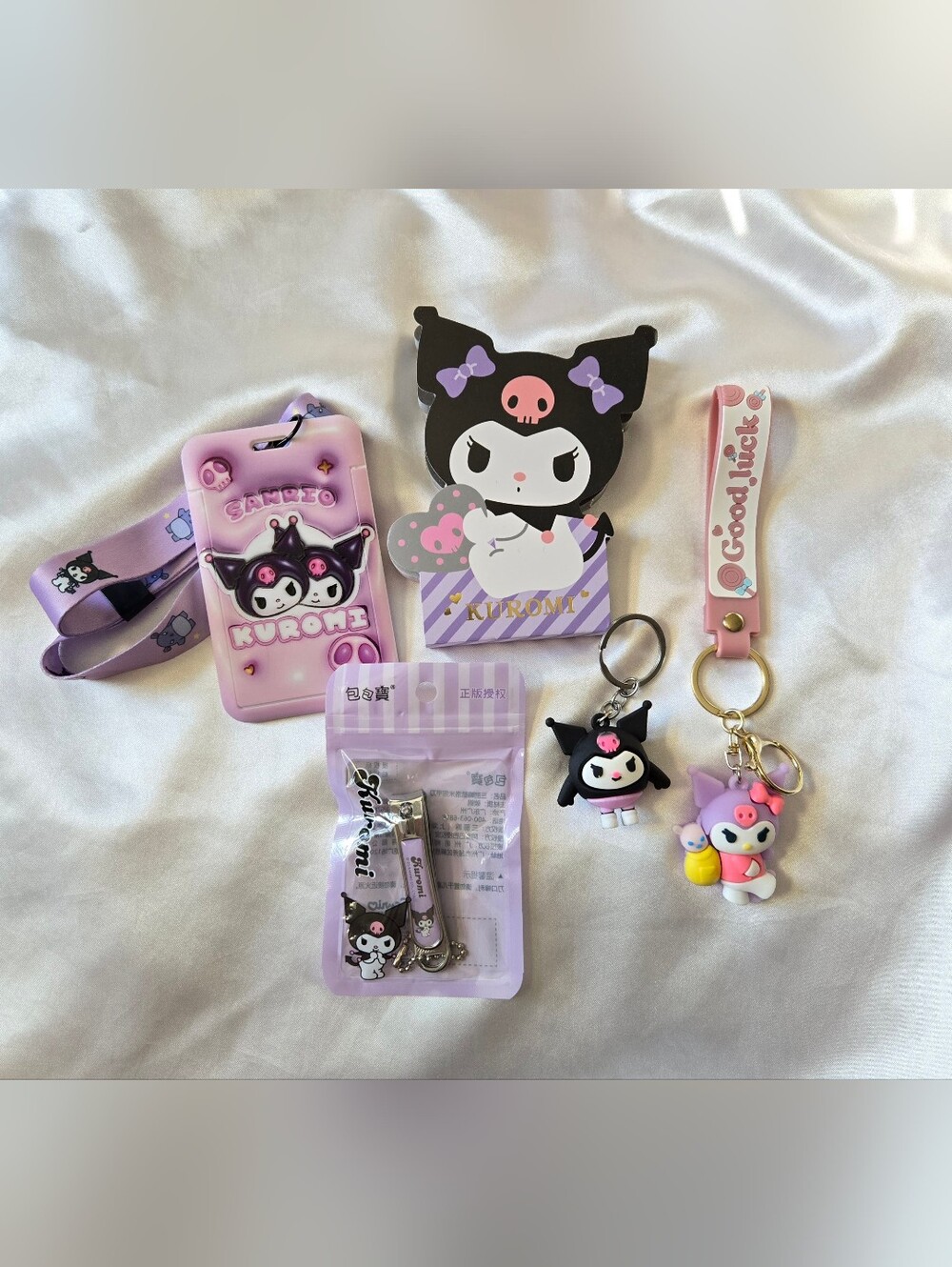 Sanrio Kuromi Accessory Lot Of 2 Keychains, Notepad, Nail Clipper, Lanyard